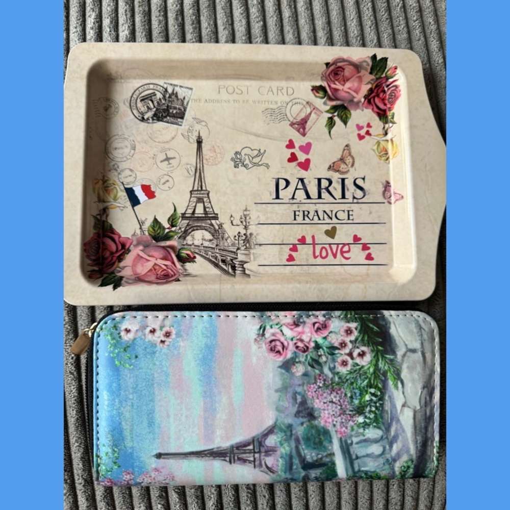 New Paris Themed Wallet and Tray gift Set Eiffel Tower